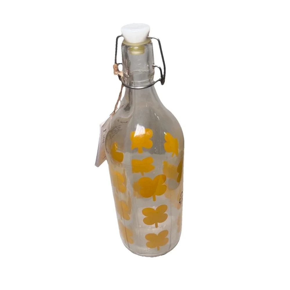 IKEA Sommar Bottle With Stopper Top Clear Glass Yellow Shamrock‎ Pattern 1 L New